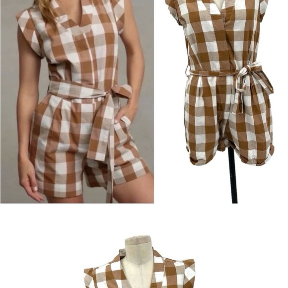 Whit Two brown and white gingham romper. Size medium. 100% cotton. - Picture 3 of 5